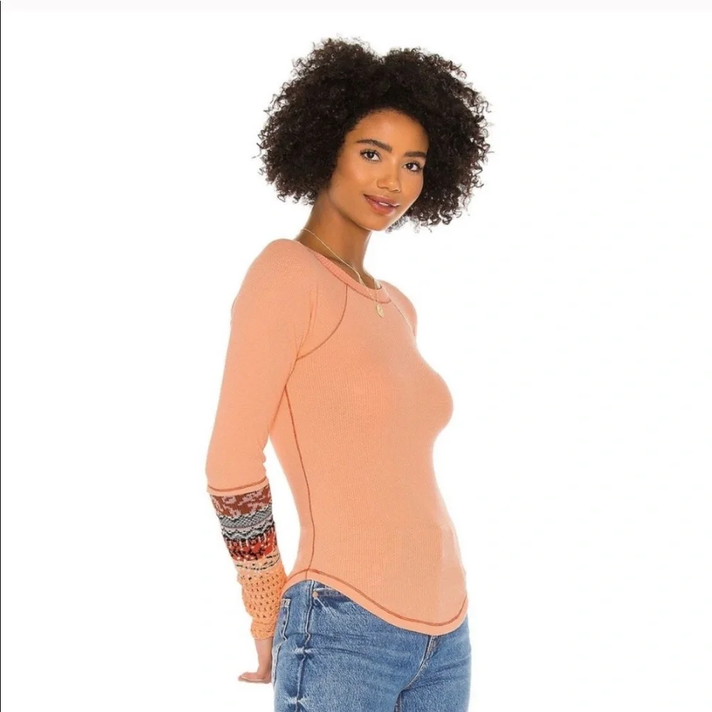 Free People In The Mix Jacquard Cuff Top In Desert Orange